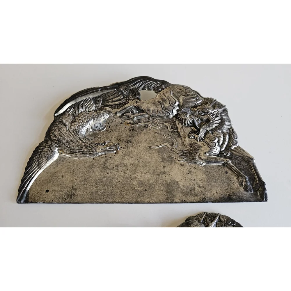Japanese Crumb Catchers Set of 2 Phoenix Dragon Figural Metal Made in Japan